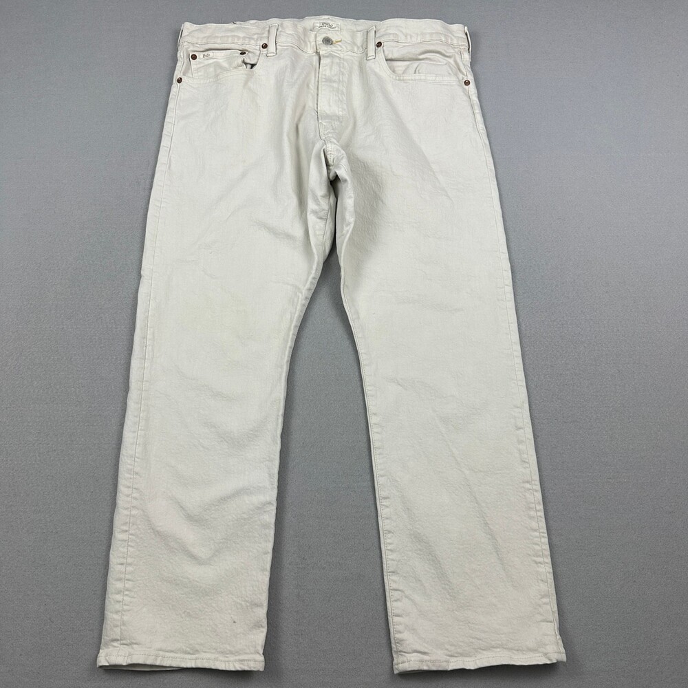 Polo Ralph Lauren Jeans Men 38 Beige Solid Hampton Relaxed Fit Straight Denim
